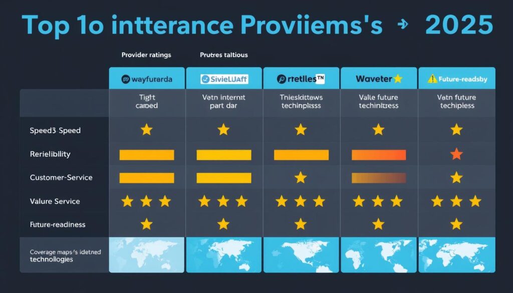 Comparison of top home internet providers in 2025 showing their coverage areas, technology offerings, and customer satisfaction ratings Comparison of top home internet providers in 2025 showing their coverage areas, technology offerings, and customer satisfaction ratings