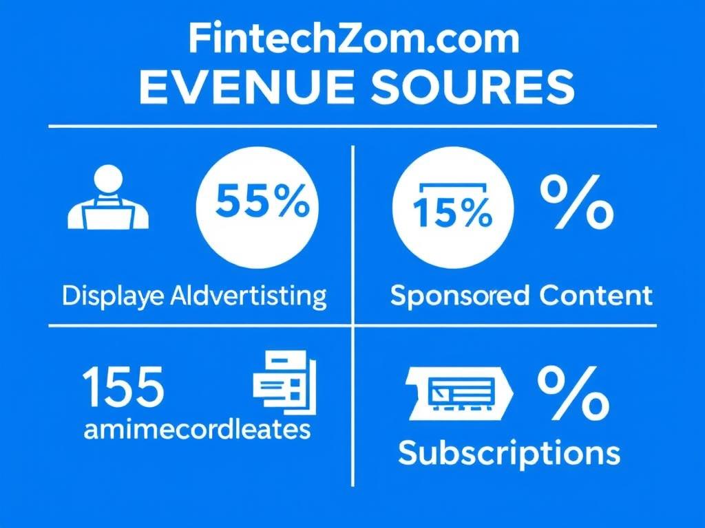 Diagram showing FintechZoom.com's revenue sources including affiliate marketing and sponsored content Diagram showing FintechZoom.com's revenue sources including affiliate marketing and sponsored content