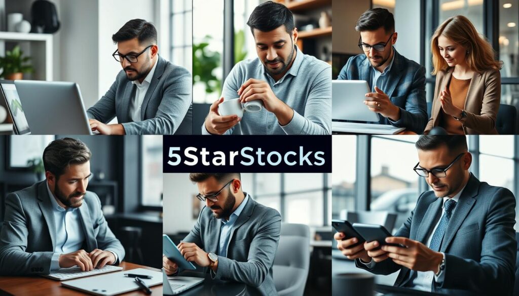 Diverse investors using 5starsstocks.com on various devices Diverse investors using 5starsstocks.com on various devices
