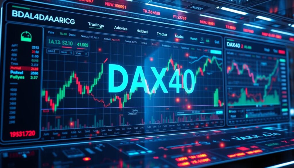 Futuristic trading interface showing advanced DAX40 analytics