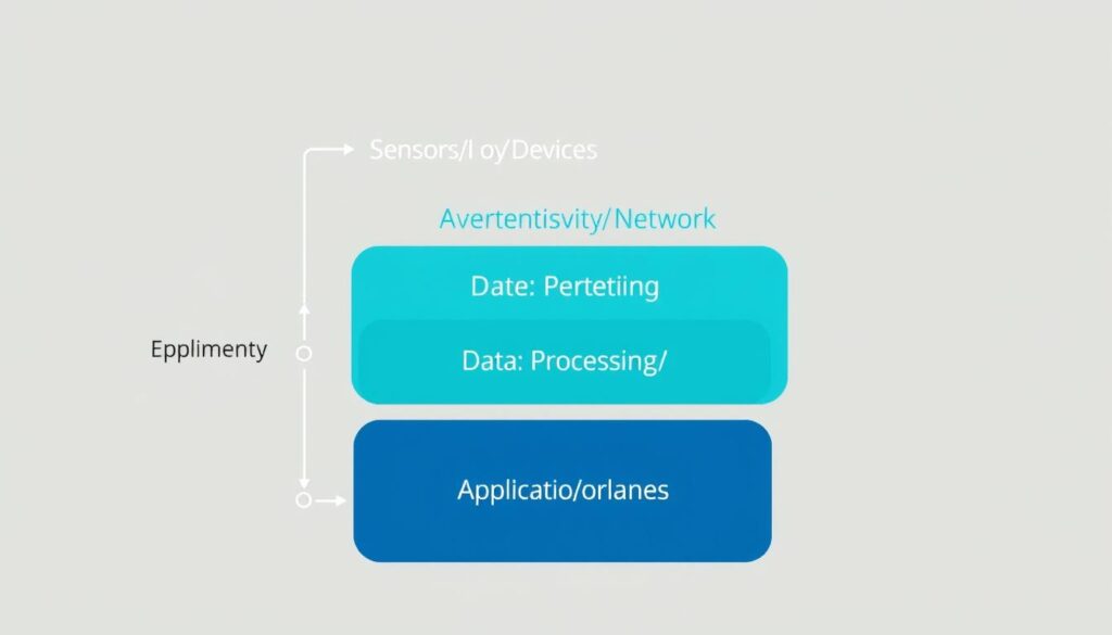 IoT system architecture showing sensors, connectivity, data processing, and applications
