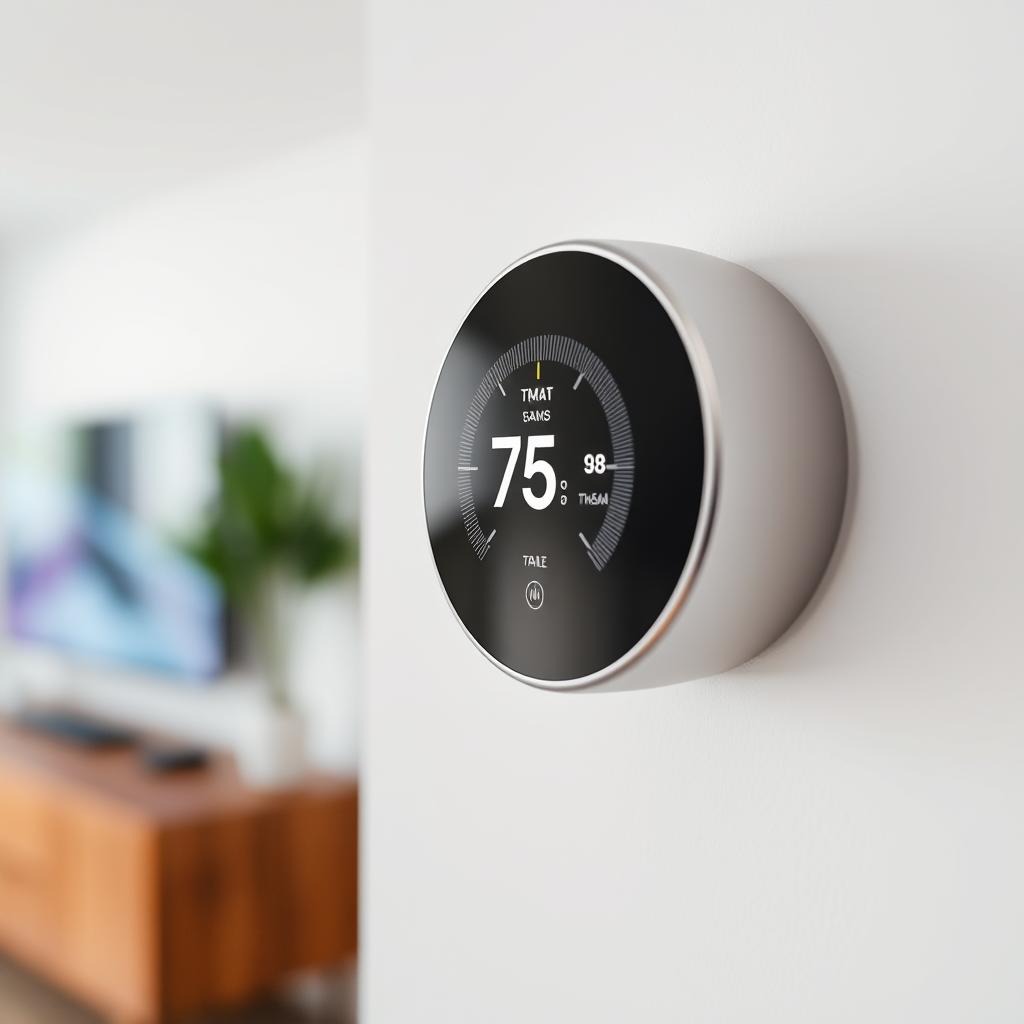 Smart thermostat showing temperature control interface