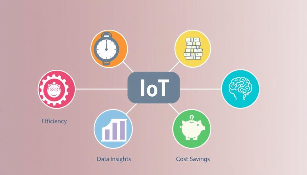Visualization of IoT benefits including efficiency, automation, and data insights