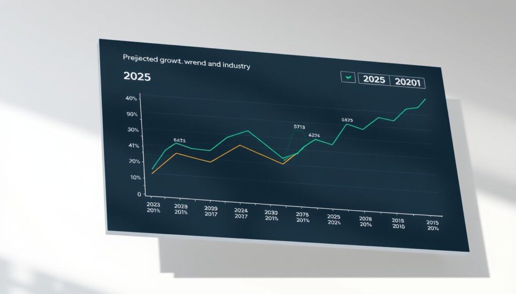 A detailed line chart floating against a soft, gradient background, showcasing projected growth trends for emerging sectors and industries from 2025 to 2030. The chart features clean, modern data visualizations with key metrics and percentage increases displayed, rendered in a subdued color palette of blues, greens, and grays to convey a sense of stability and reliability. The overall composition is balanced, with ample negative space to allow the data to take center stage, captured from a slightly elevated, isometric angle to provide depth and perspective. The lighting is natural and diffused, creating gentle shadows that add depth and dimensionality to the scene.