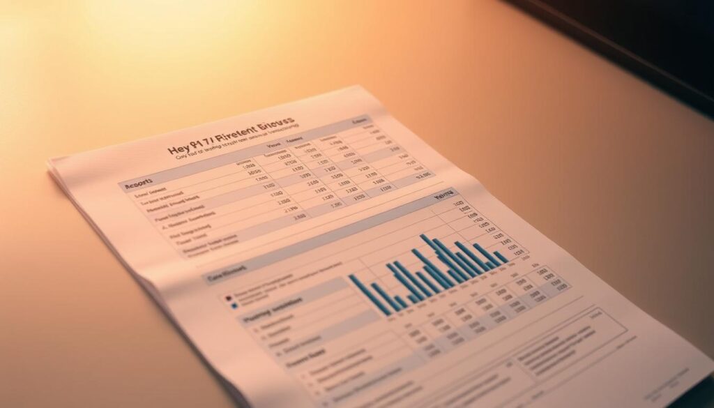 A meticulously crafted spreadsheet displaying the cost-benefit analysis of Wi-Fi 7 technology, illuminated by warm, golden lighting and captured from a slightly elevated, angled perspective. The report's graphs and charts are presented against a sleek, minimalist backdrop, conveying a sense of professionalism and data-driven decision-making. The overall composition emphasizes the importance of thoroughly understanding the investment required for this emerging wireless standard, inviting the viewer to delve into the details and make an informed choice.