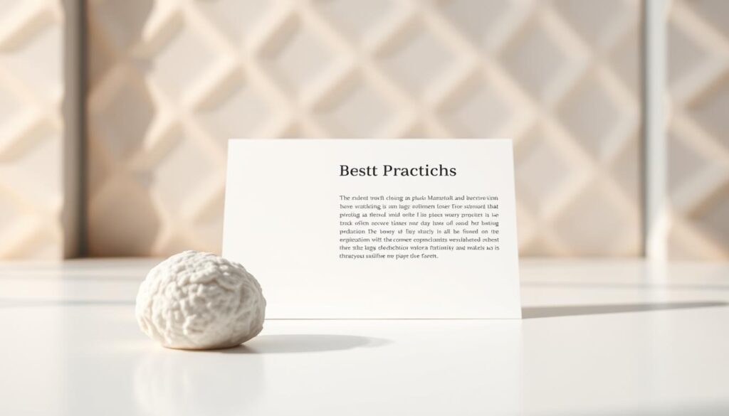 A modern, minimalist product description showcasing best practices. In the foreground, a white-background product shot captured with a macro lens, highlighting intricate details and textures. In the middle ground, a clean, typographic layout presenting concise, informative product details. The background features a soft, blurred pattern of geometric shapes, creating a sense of depth and sophistication. Warm, natural lighting illuminates the scene, conveying a professional, high-quality presentation. The overall composition and styling suggest an ecommerce product page designed to captivate and inform the customer.